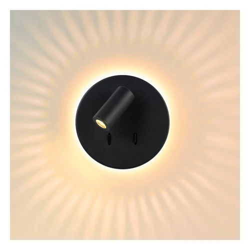 Lucide BENTJER - Lampe de chevet / Applique mural - Ø 14 cm - LED - 3000K - Noir - détail 4
